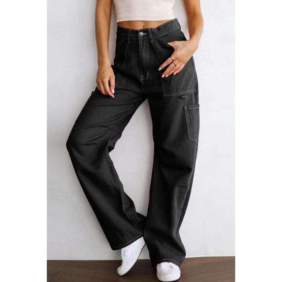 Azura Exchange  Black High Waist Straight Leg Cargo Pants with Pockets - Picture 11 of 15